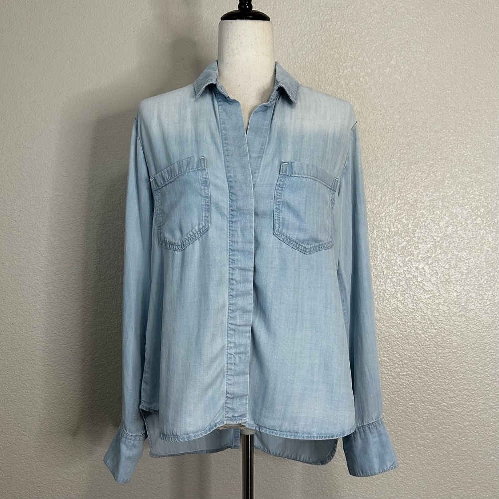 Anthropologie Cloth & Stone 100% Lyocell Chambray Button Down Shirt, Sz Small